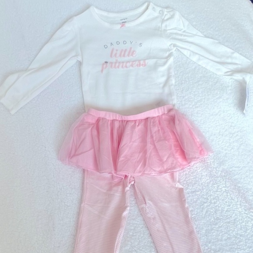 Carter’s long sleeve oonsie/pants set. Light pink and white. Girls, 24 month
